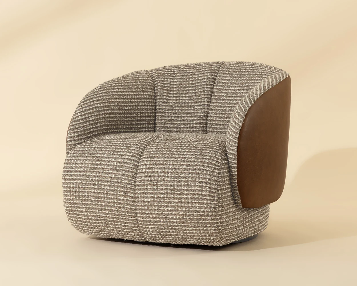 Italian Leather Textured Material Swivel Lounge Chair